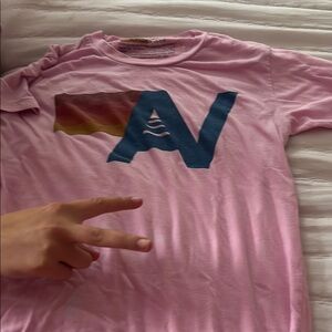 Aviator Nation Pink Tee with Blue and Multicolor Logo